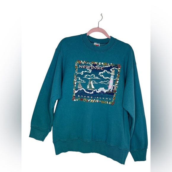 Vintage Newport Rhode Island Crewneck Sweater Distressed Fade Men Large USA 90s - Picture 2 of 9